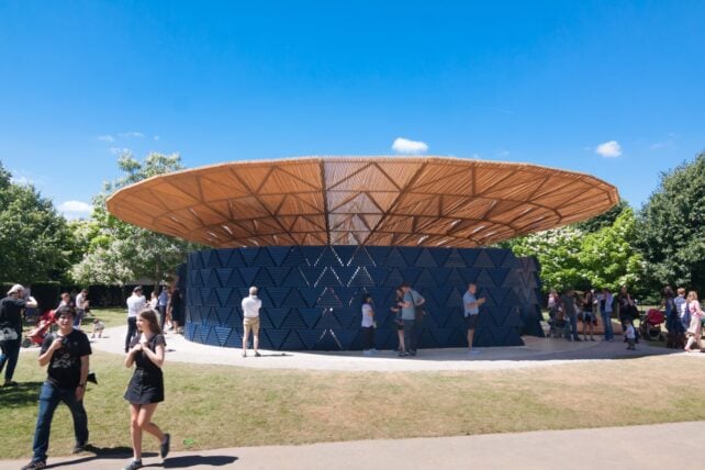 Serpintine Pavillion in Hyde Park 2nd July 2017. Designed by African architect Diébédo Francis Kéré.